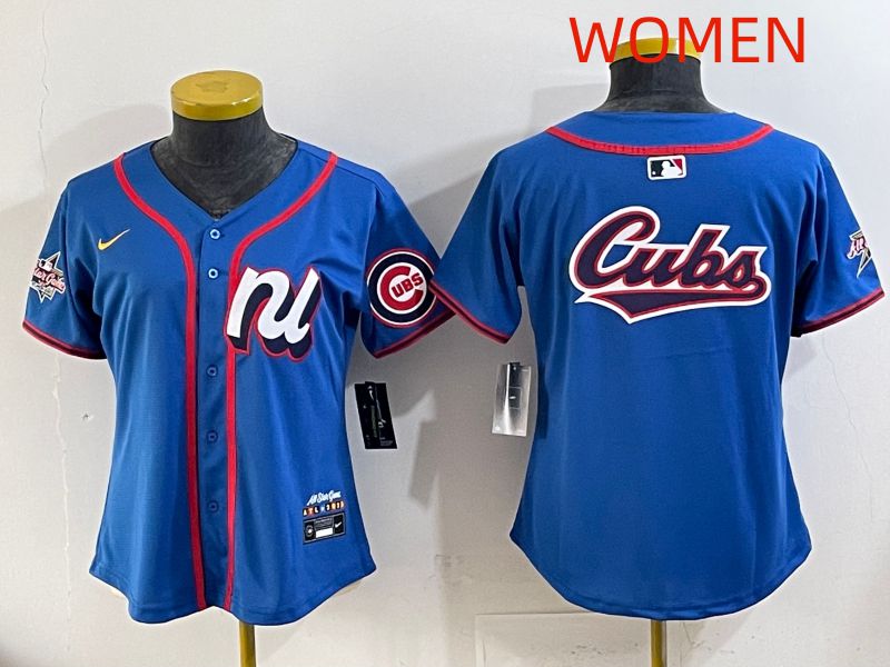 Women 2025 Chicago Cubs Blank Blue All star Nike MLB Jersey style 03->women mlb jersey->Women Jersey